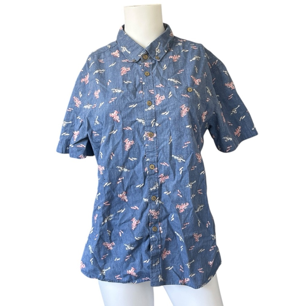 Sunrise Kingdom Men's Blue Lobster Shirt Casual Cotton Mens Size Medium M